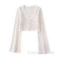 Mode cardigan en tricot creux en V-col